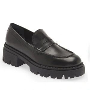 Free People Black Leather Platform Lug Sole Penny Loafers NWOB